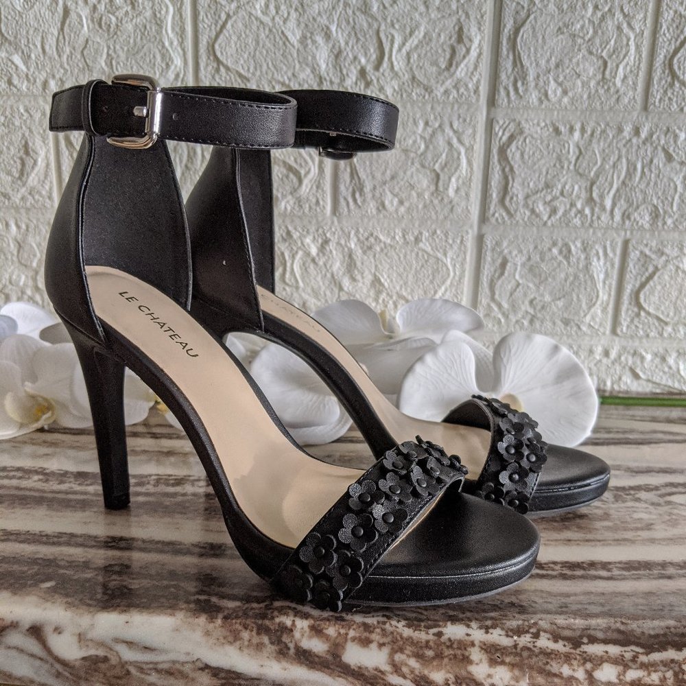 Leather like Ankle Cuff Sandal Black Stiletto NEW